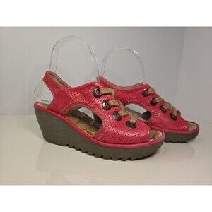 Fly London Hot Pink Leather Lace-Up Peep Toe Clogs Funky Unique Sz EU 36